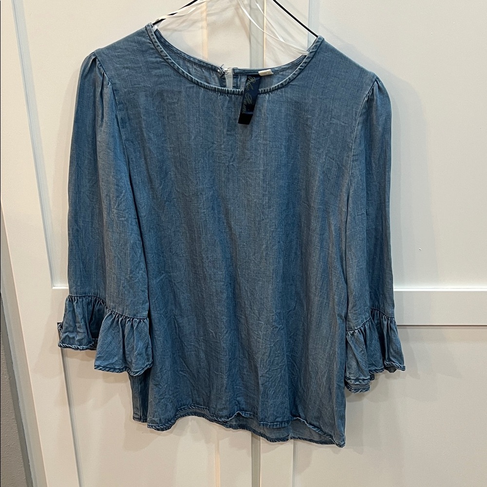 Blue Rain Denim Blouse with Flared Sleeves